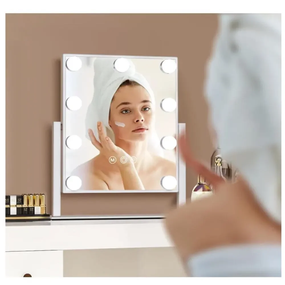 Vanity Mirror 9 LED Bulbs, Touch Control, 3 Colors Light, 360° Rotation